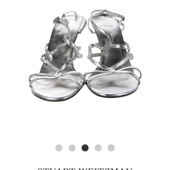 • Stuart Weitzman Metallic Silver  Leather Sandals size 9 - Picture 3 of 12